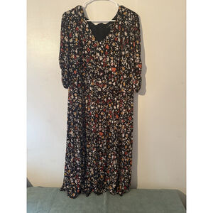 R&K Originals Plus Size 18 Dress Floral Faux Wrap Midi V-Neck Fall Earth Tones